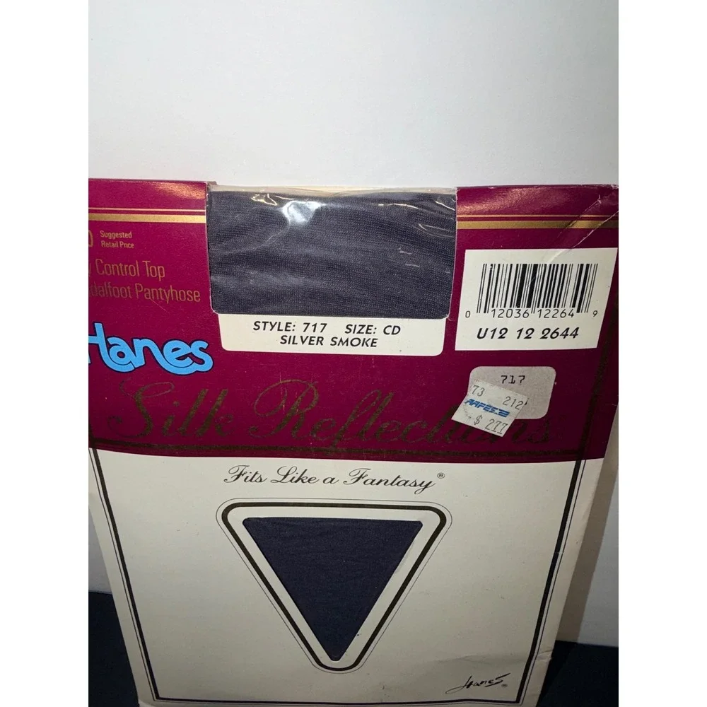 Hanes Silk Reflections Control Top Sandalfoot Pantyhose Silver Smoke 717 Size CD